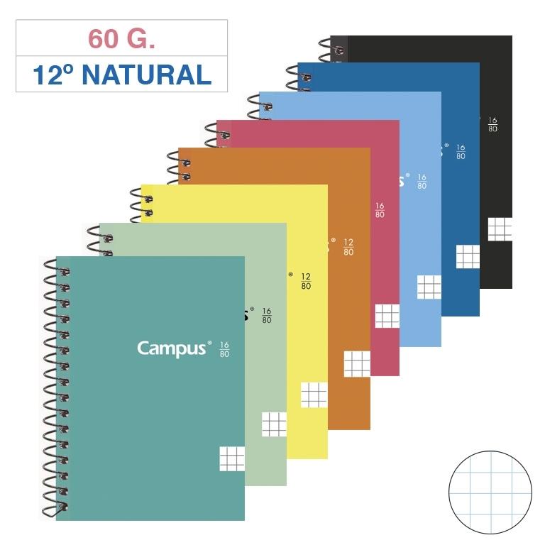 Campus Bloc Espiral 12º Natural Cuadrícula 4mm Tapa Básica 80 Hojas 60g