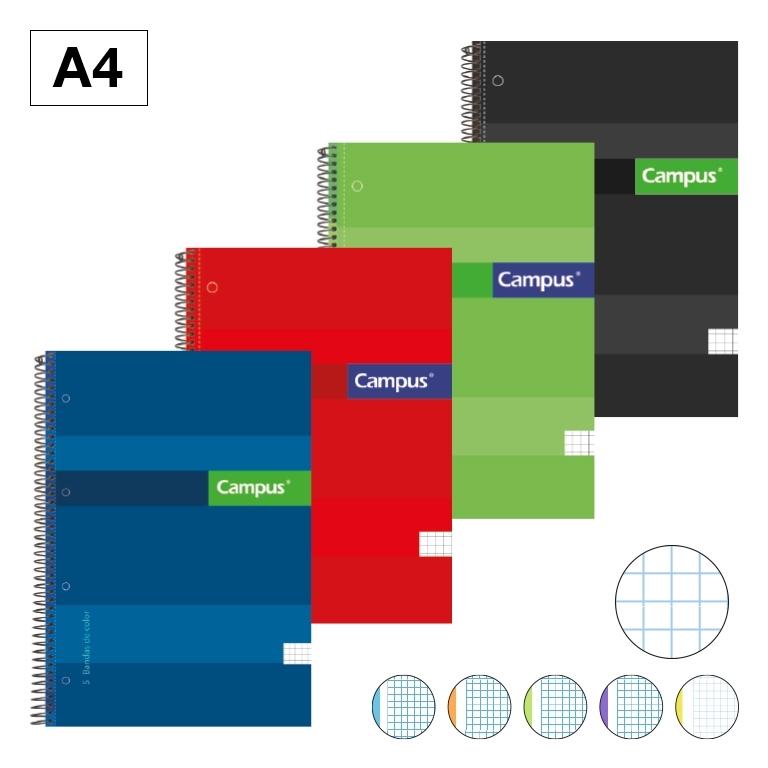 Campus Libreta Espiral A4 Cuadrícula 5mm Tapa Extradura 160 Hojas 70g