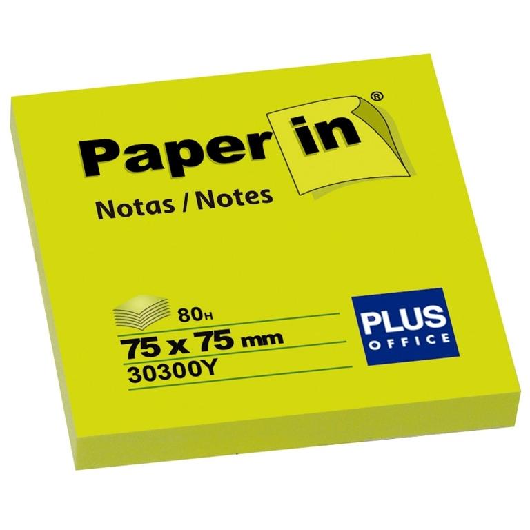 Plus Office Paper In Notas Adhesivas 75x75 mm Amarillo Fluor 80 Hojas