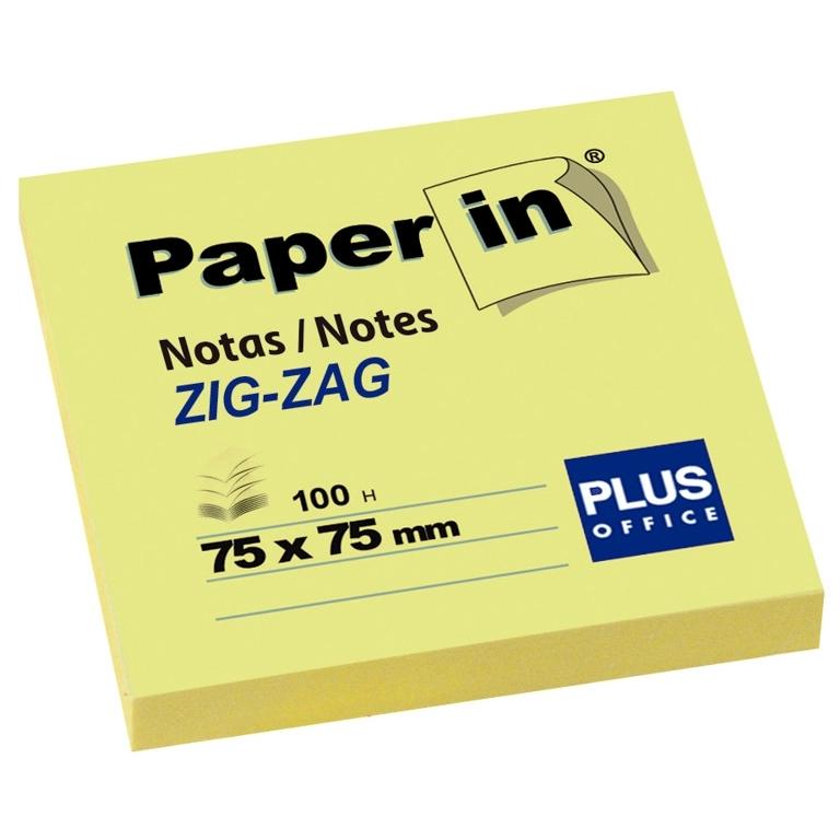 Plus Office Paper In Notas Adhesivas Zig-Zag 75x75 mm Amarillo 100 Hojas