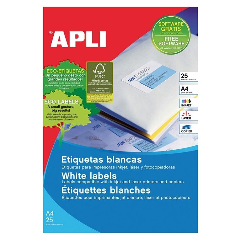 Apli Etiquetas Adhesivas Permanentes 210x297mm (25 hojas)