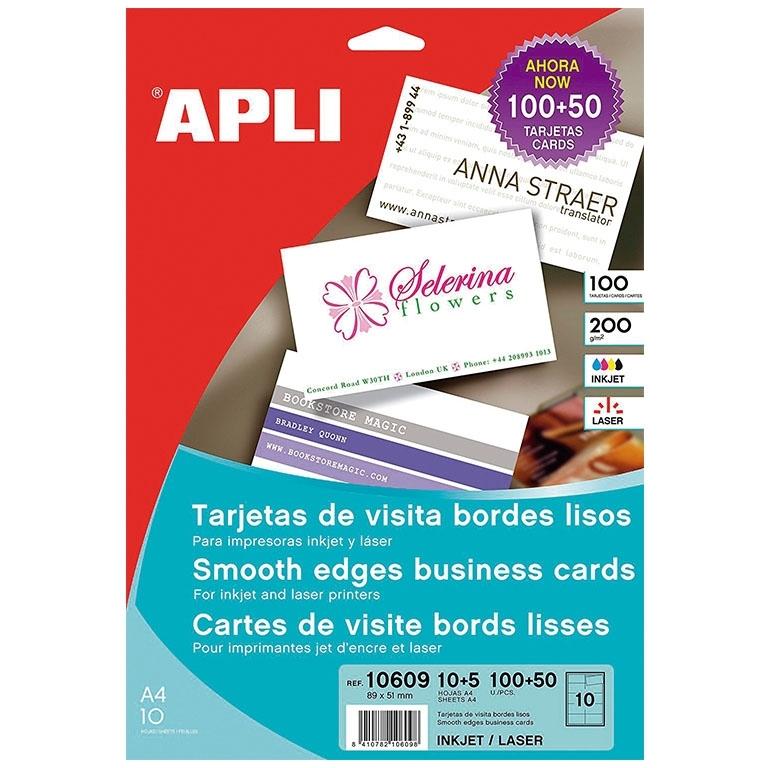 Apli Tarjetas Visita 89x51 mm Bordes Lisos 200 gr 150 Hojas