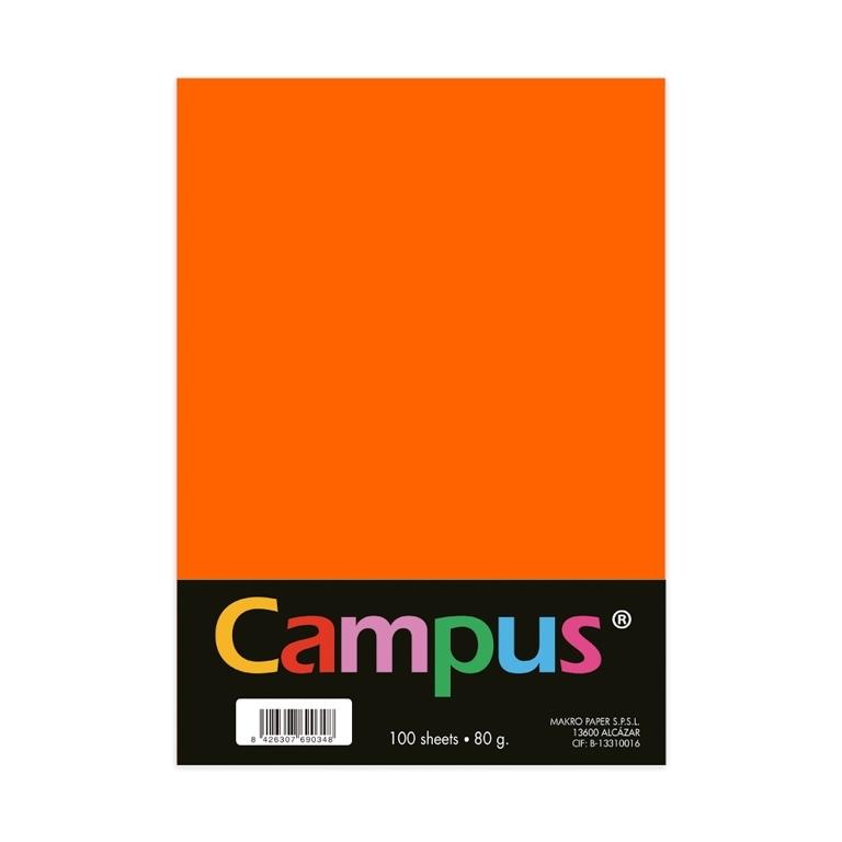 Campus Papel A4 80g 100 Hojas Naranja Neon