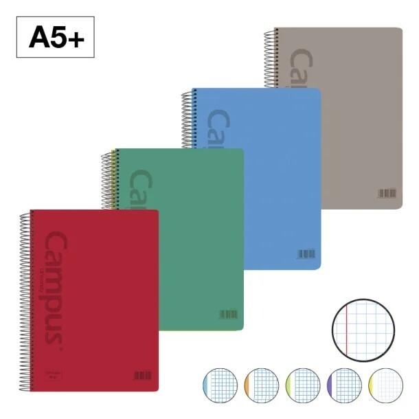 Campus Libreta Espiral A5+ Cuadrícula 5mm Tapa Plástico 120 Hojas 90g Bandas 5 Colores