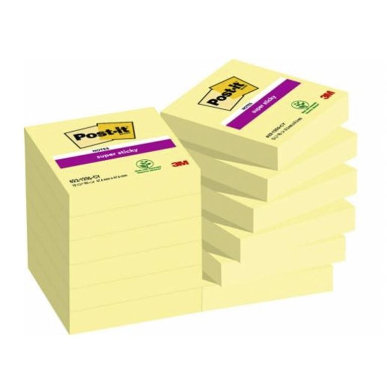 3M Post-It Super Sticky Notas Adhesivas 47,6x47,6 mm, Pack 12 Blocs, 90 Hojas/Bloc Amarillo