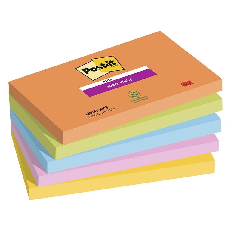 3M Post-It Super Sticky Boost Notas Adhesivas 76x127 mm, Pack 5 Blocs, 90 Hojas/Bloc