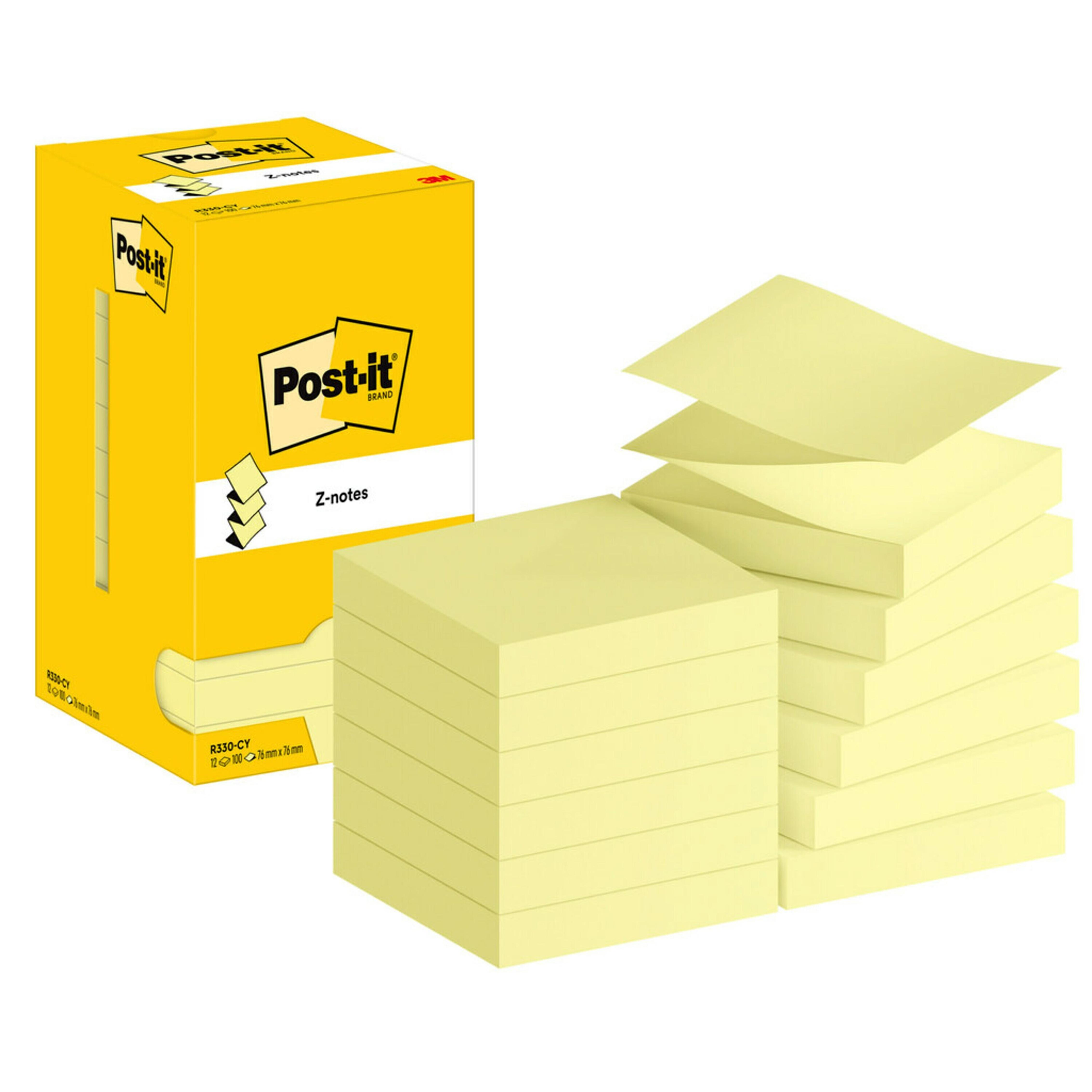 3M Post-It Super Sticky Notas Adhesivas Recicladas 76x76 mm, Pack 12 Blocs, 90 Hojas/Bloc Amarillo