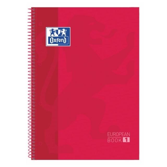 Oxford Libreta Espiral A4 Cuadrícula 5mm Tapa Extradura 80 Hojas 90g Rojo