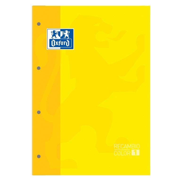 Oxford Bloc Recambio Hojas A4 Cuadrícula 5mm 4 Taladros 80 Hojas 90g Amarillo