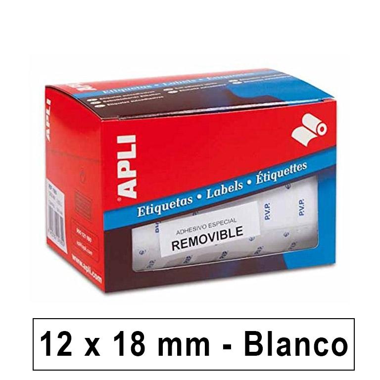Apli Rollo Etiquetas Adhesivas Removibles 12x18mm PVP Blanco