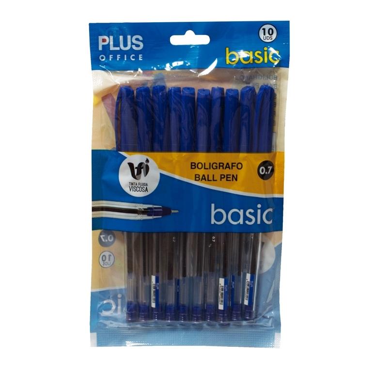 Plus Office Basic Blíster 10 Bolígrafos Tinta Fluida 0,7mm Azul