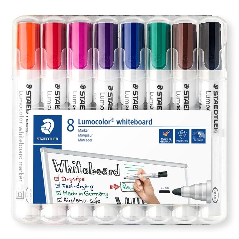 Staedtler Lumocolor 351-S Estuche 8 Rotuladores Pizarra Blanca Punta 2 mm Colores Surtidos