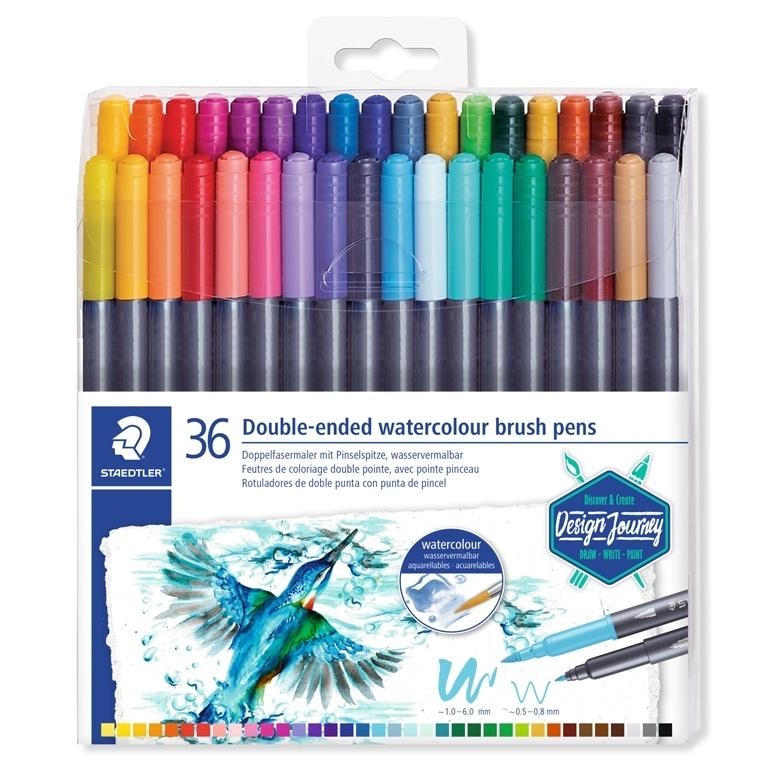 Staedtler Watercolour Estuche 36 Rotuladores Doble Punta Pincel Acuarelables