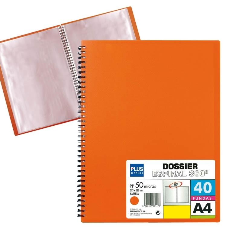 Plus Office Carpeta Fundas Espiral A4 40 Fundas Naranja