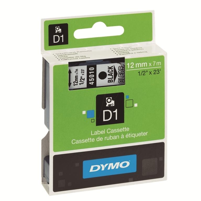 Dymo D1 Cinta Etiquetas 12mmx7m Negro/Transparente
