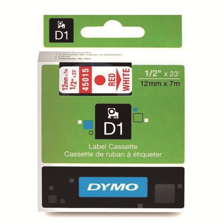 Dymo D1 Cinta Etiquetas 12mmx7m Rojo/Blanco