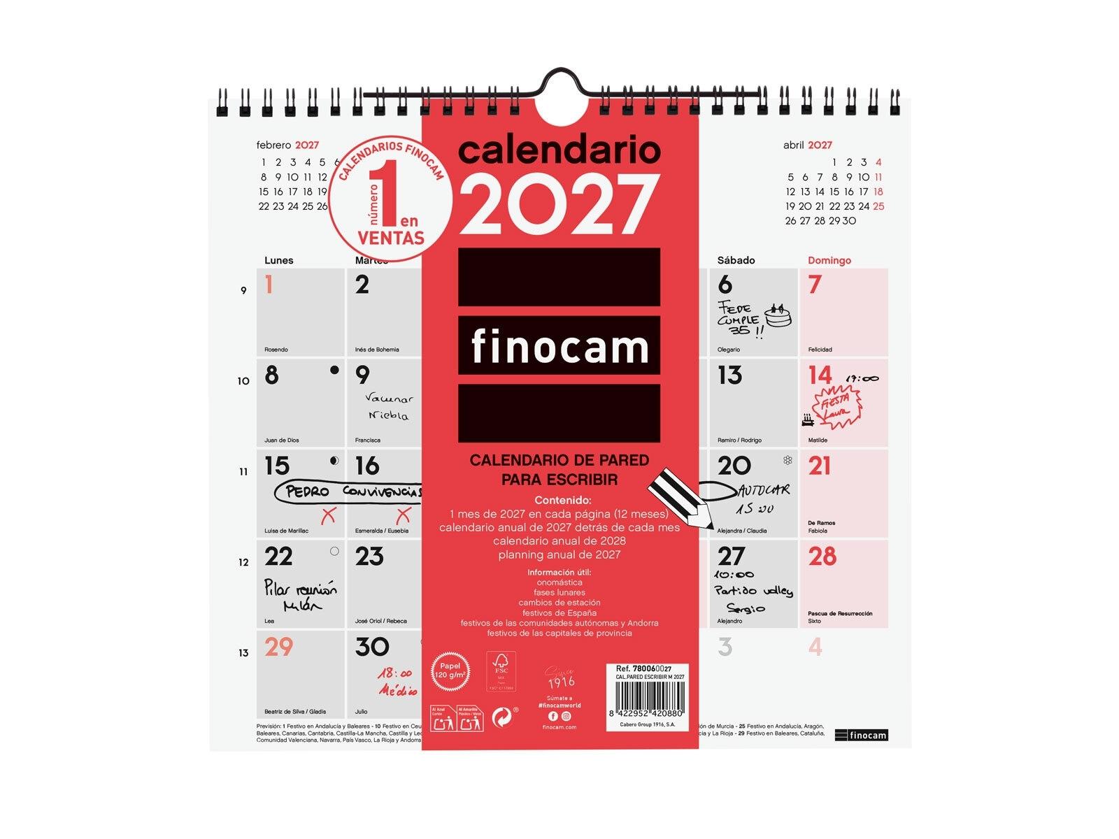 Finocam Calendario Pared Escribir M 2027+