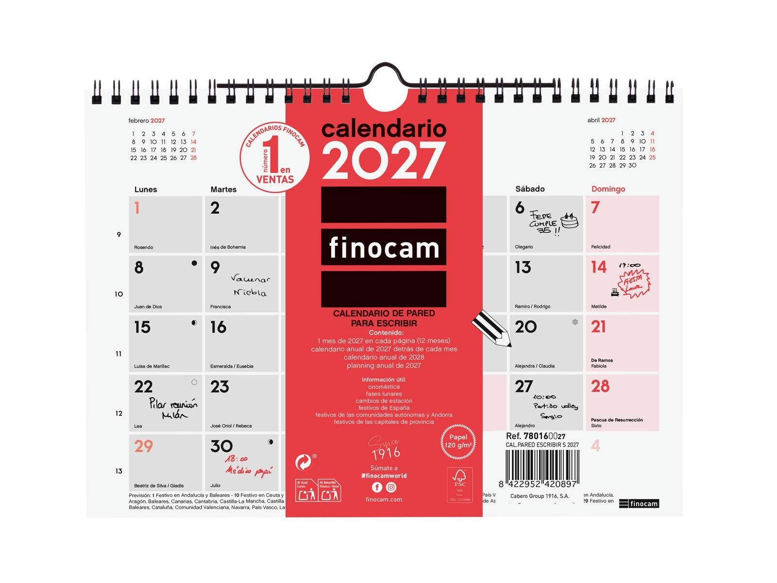 Finocam Calendario Pared Escribir S 2027+