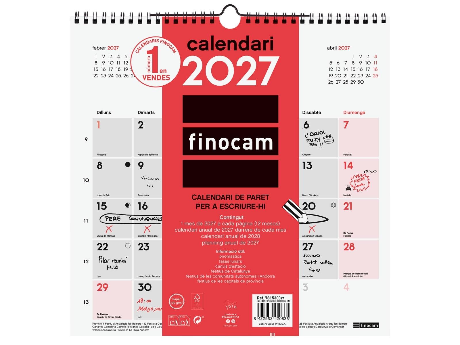 Finocam Calendario Paret Escriure 30X30 2027 Cat+