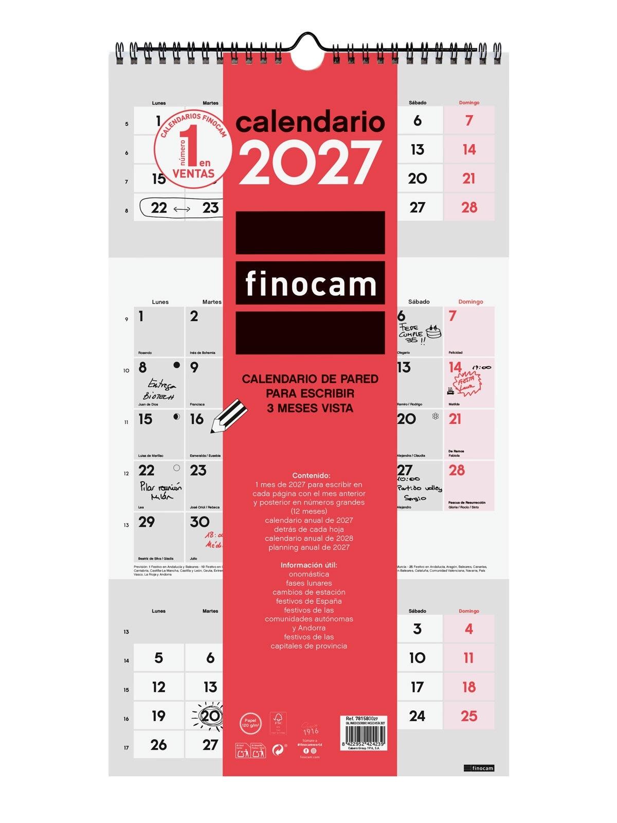 Finocam Calendario Pared Esc.3Meses Vista 2027+