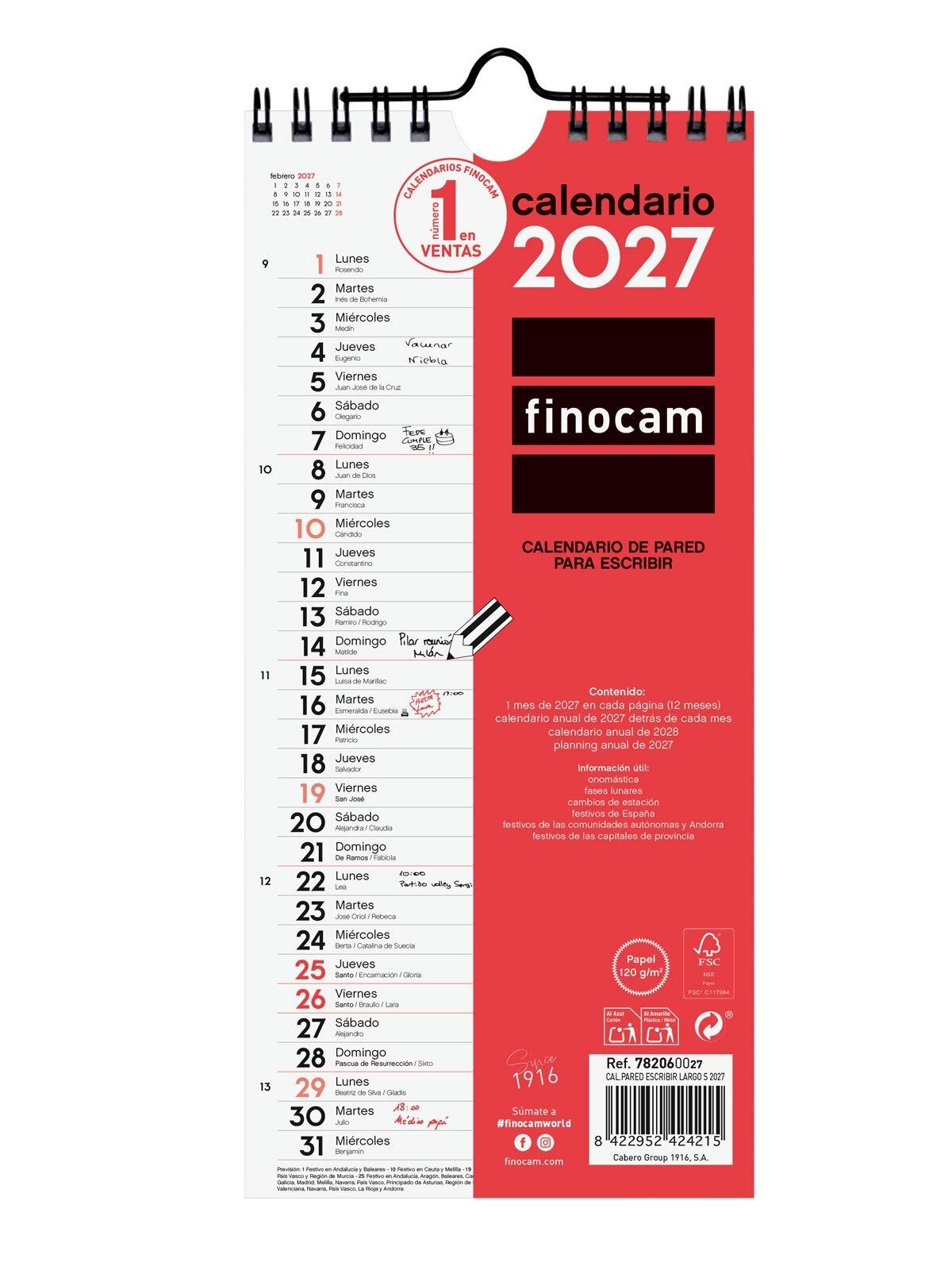 Finocam Calendario Pared Escribir Largo S 2027+