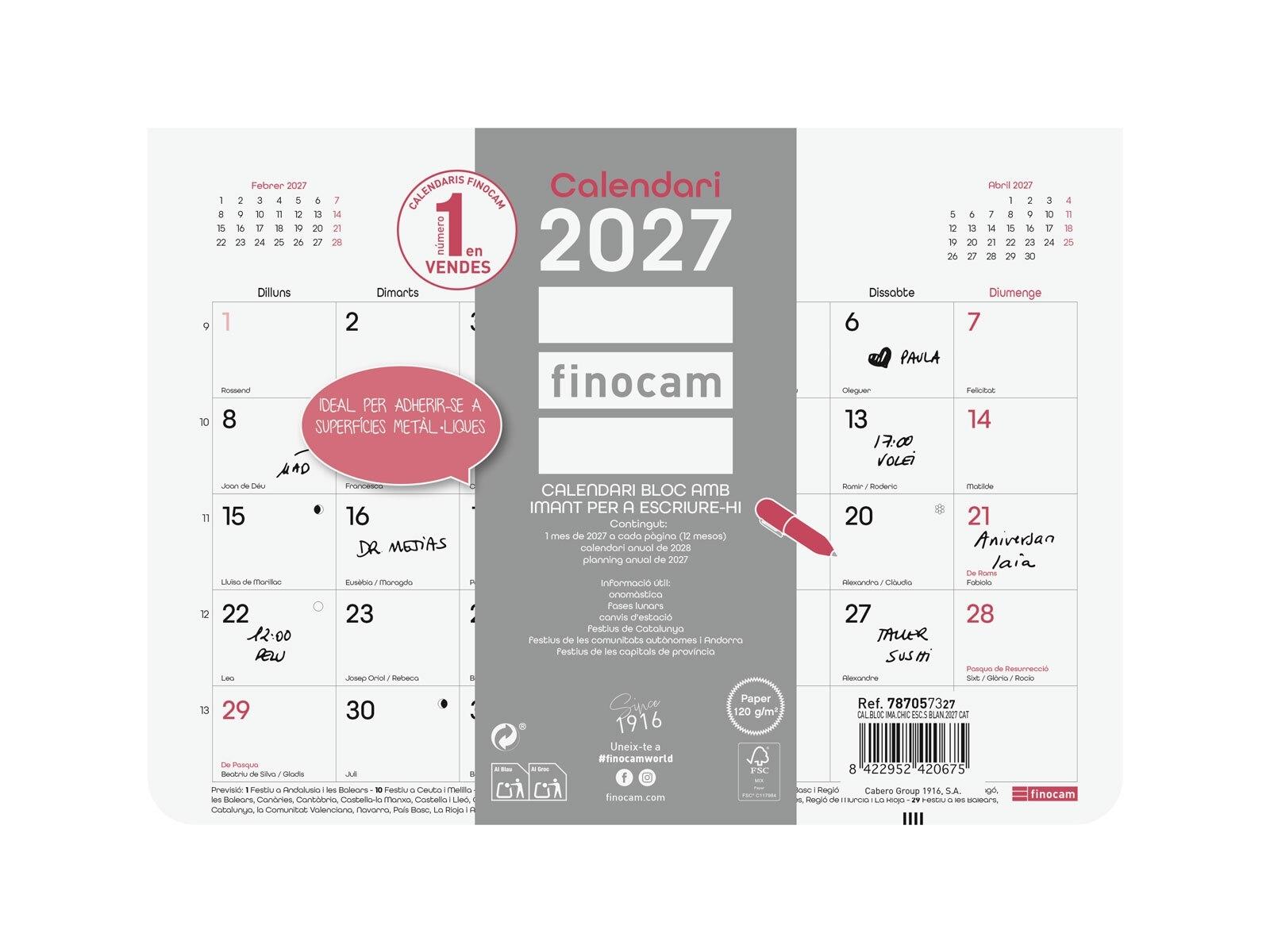 Finocam Calendario Bloc Iman Chic Es.S2027Bla.Cat+