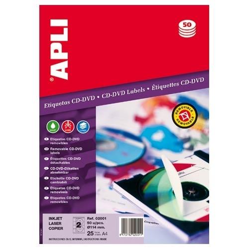 Apli Etiquetas Removibles CD/DVD Mate 10 Hojas