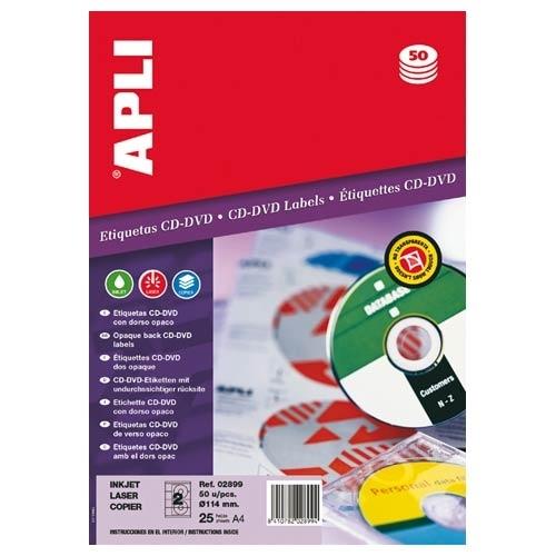 Apli Etiquetas Adhesivas Permanentes CD/DVD Dorso Opaco (25 hojas)