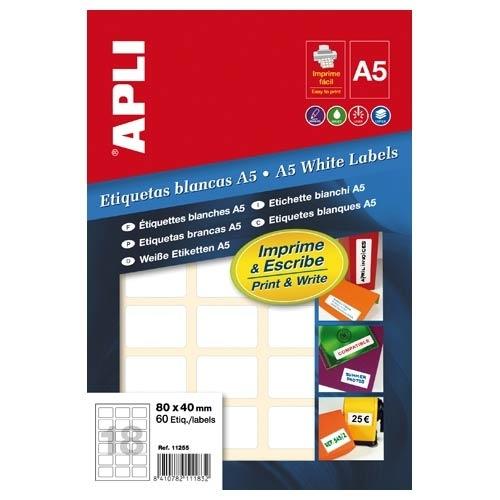Apli Etiquetas A5 Adhesivas Permanentes 19x27mm Blanco (15 hojas)