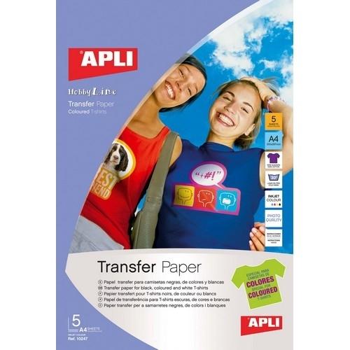 Apli Papel Transfer A4 Ink-Jet Téxtiles Oscuros 5 Hojas