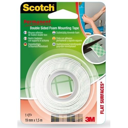 3M Scotch Fix Cinta Adhesiva Doble Cara Blanca Soporte 19mmx1,5m