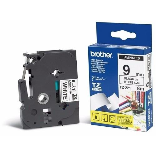 Brother TZe-221 Cinta Laminada Negro sobre Blanco 9 mm x 8 m