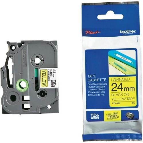 Brother TZe-651 Cinta Laminada Negro sobre Amarillo 24 mm x 8 m