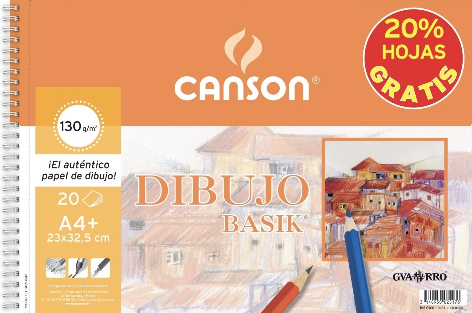Bloc dibujo A4+ 23x32,5 20 hojas 20% Hojas GRATIS Canson Basik Liso