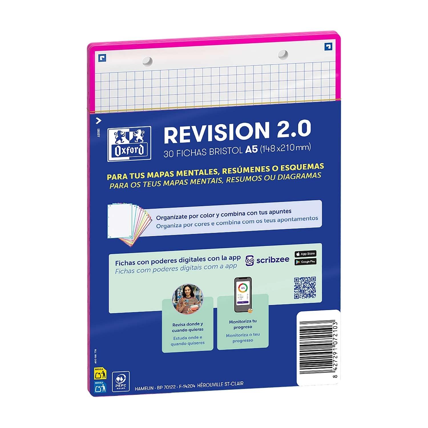 Oxford Fichas Revisión 2.0 Cuadrícula 5mm A5 30 Fichas Fucsia