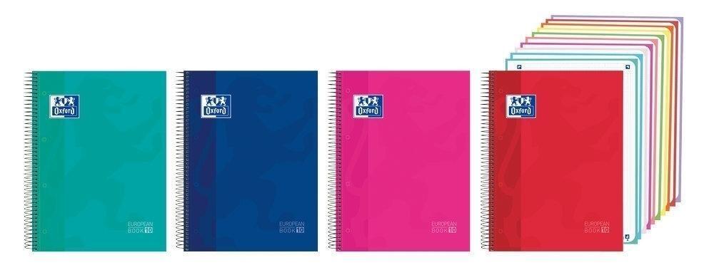 Oxford Libreta Espiral A4 Cuadrícula 5mm Tapa Extradura 200 Hojas 90g Banda 10 Colores Surtidos