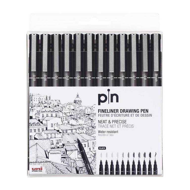 Uni-Ball Fineliner Estuche 12 Rotuladores Calibrados Negro