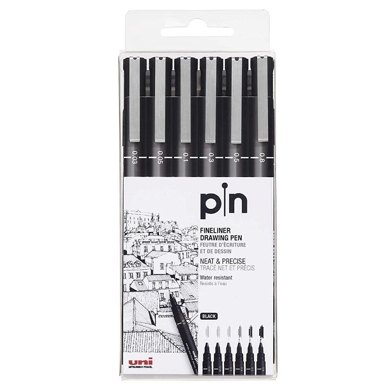 Uni-Ball Fineliner Estuche 6 Rotuladores Calibrados Negro