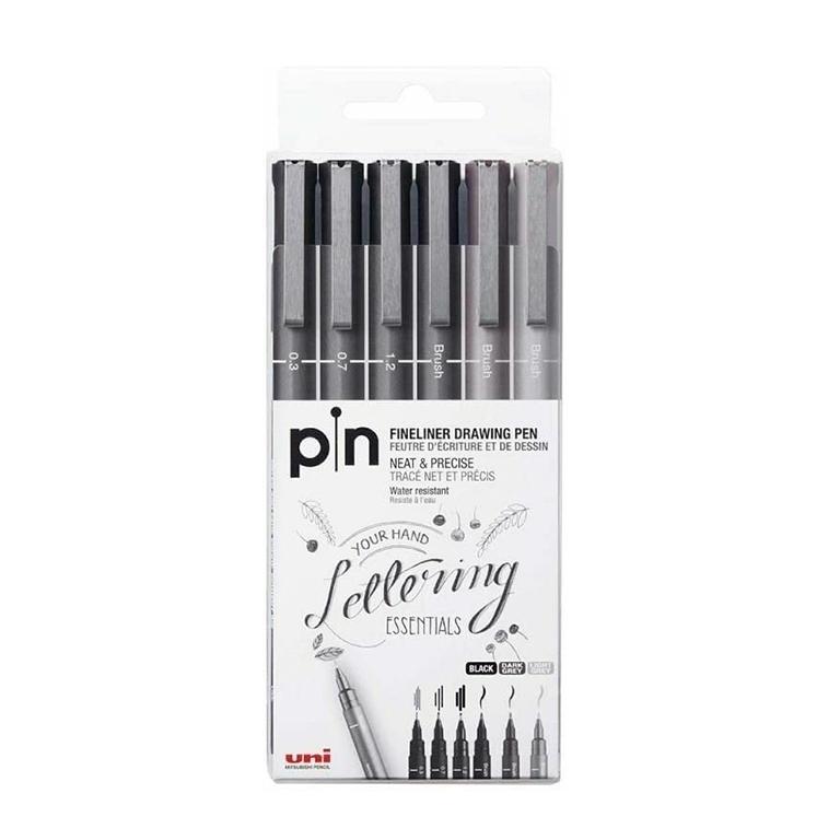 Uni-Ball Fineliner Estuche 6 Rotuladores Lettering Caligrafía